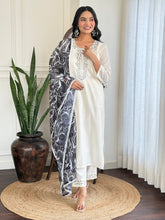 WHITE  COLOURED  WOMEN'S VISCOSE BLEND REYON  EMBROIDERED  KURTA WITH PANT DUPATTA SET